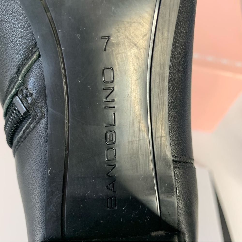 Bandolino Black Leather Heeled Ankle Boots with Gold Tone Metal Accent Size 7 - Picture 14 of 16